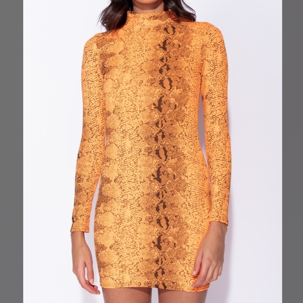 NWT Orange Snake Print High Neck Bodycon Dress - Picture 6 of 6